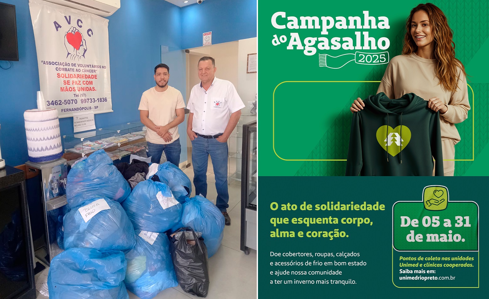 Unimed Rio Preto doa agasalhos para a AVCC de Fernandópolis Foto