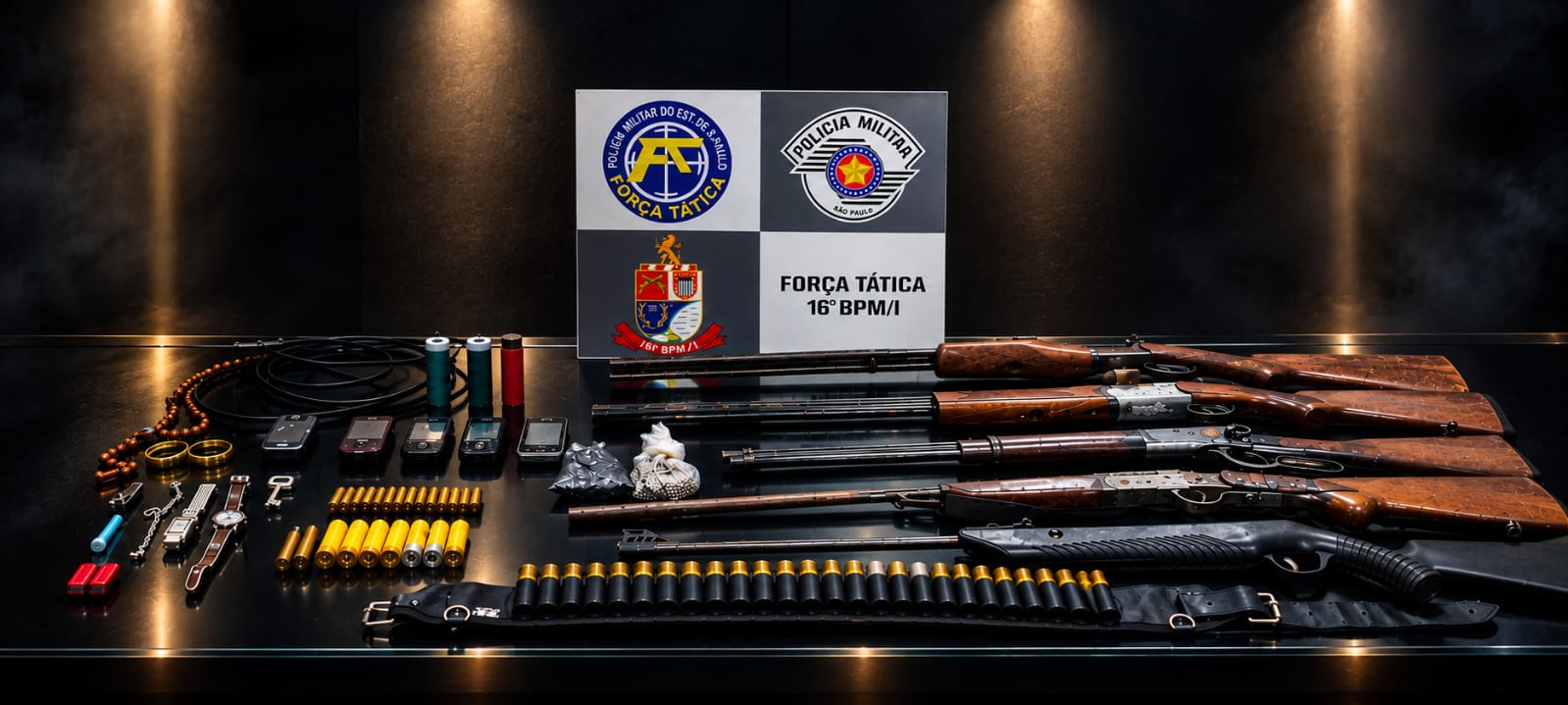 Armas e municões apreendidas pela Força Tática da PM
