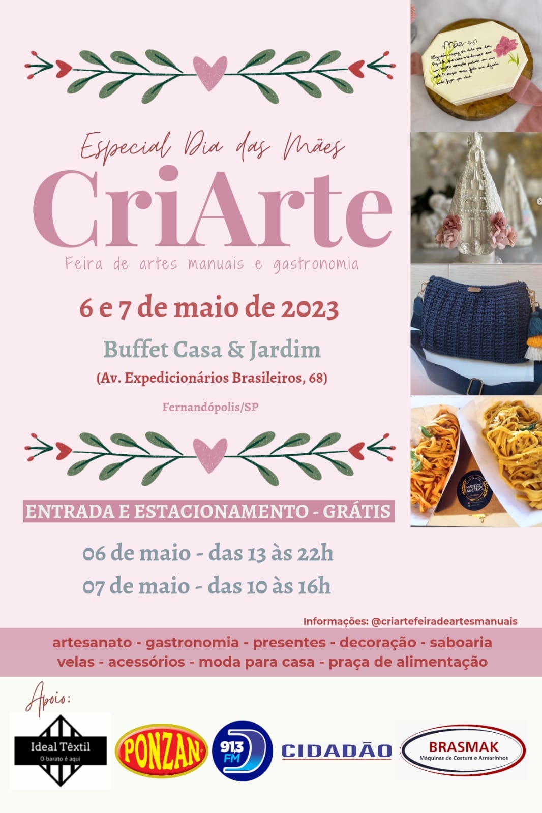 CRIARTE - FEIRA DE ARTES MANUAIS E GASTRONOMIA (SÁBADO E DOMINGO)