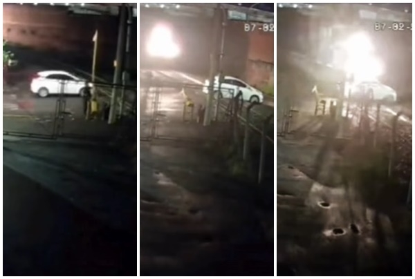 Carro para sobre trilhos e é arrastado por trem na região; veja o vídeo
