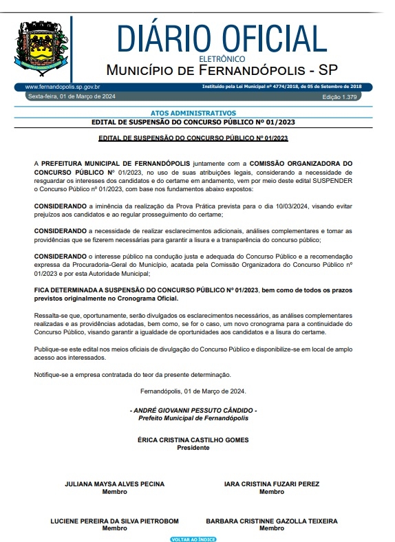 EDITAL DE SUSPENSÃO