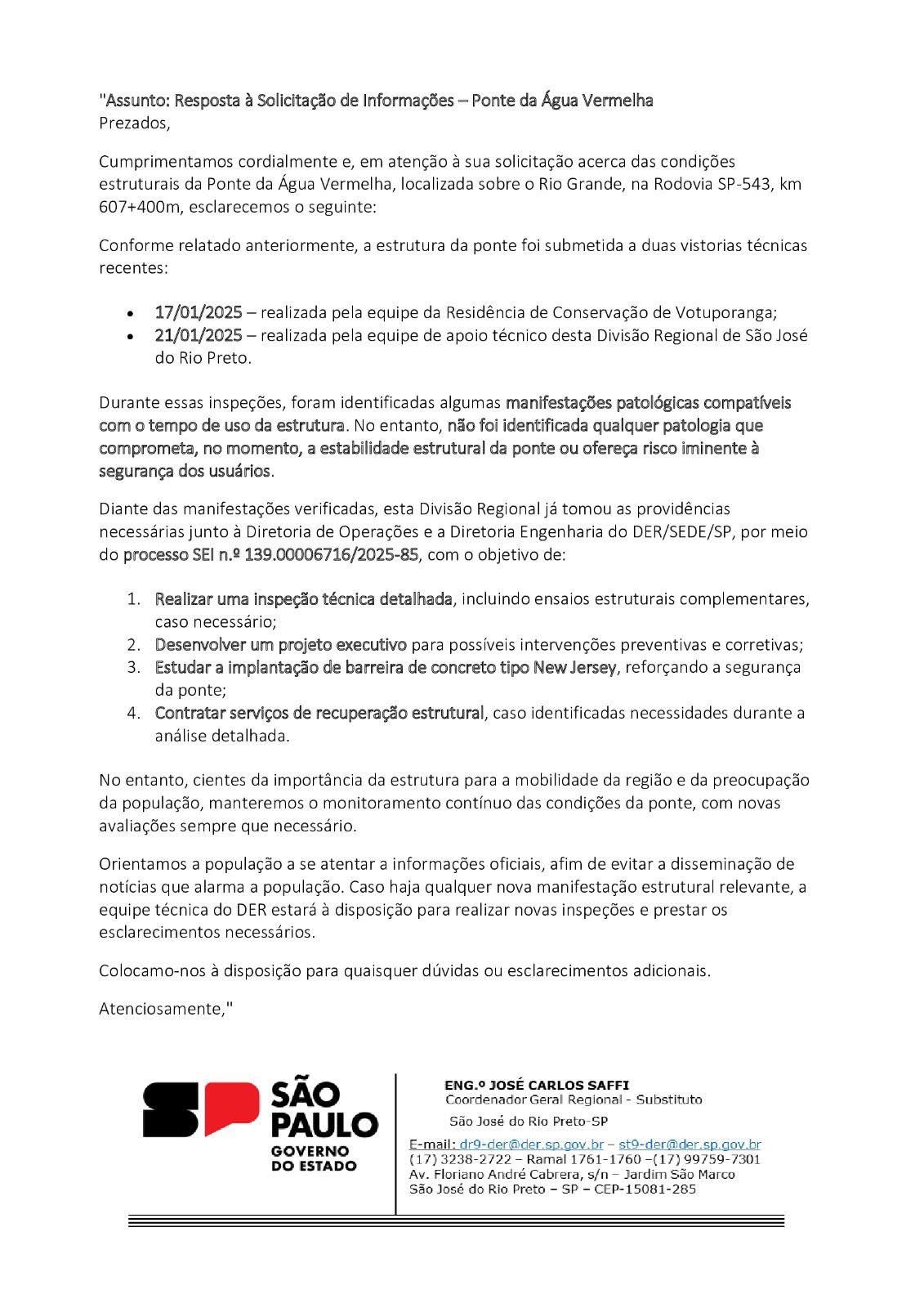 NOTA  DO DER SOBRE A PONTE