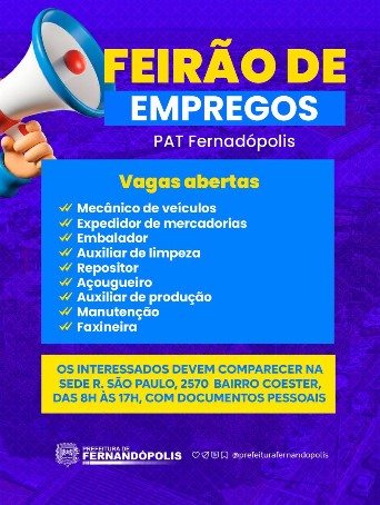 Fernandópolis realiza Feirão do Emprego com novas vagas no mercado de trabalho