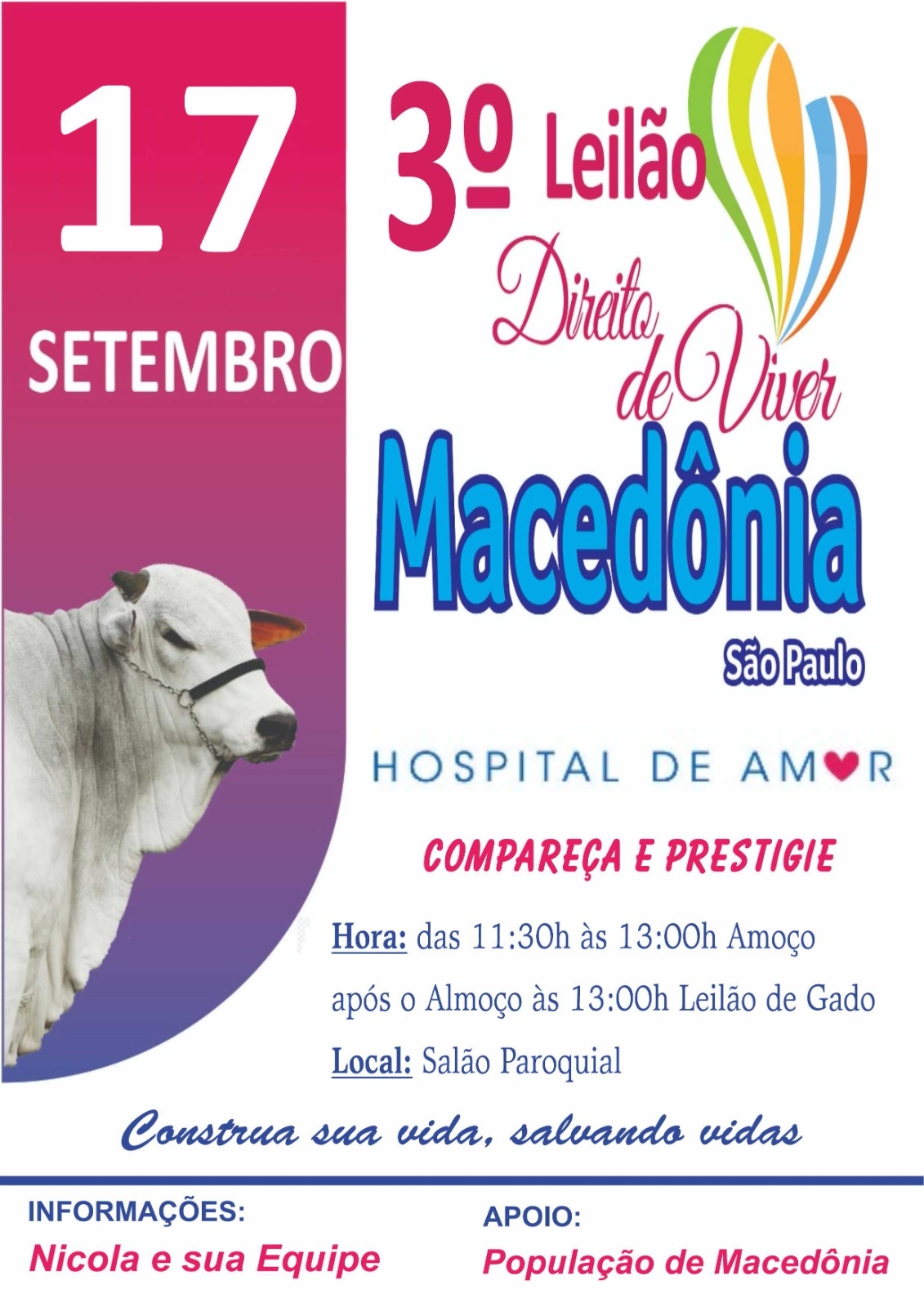 ALMOÇO E LEILÃO DIREITO DE VIVER EM MACEDÔNIA