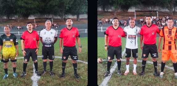 Equipes de arbitragem e os capitães dos dois jogos da rodada. Foto - Divulgação