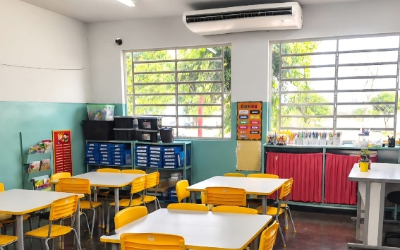 Sala de aula climatizada na Cemei Benedicto Cunha. Foto - Divulgação